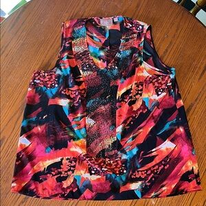 Vibrant Clinton Kelly Multicolor Sleeveless V-Neck Tunic Top Large
